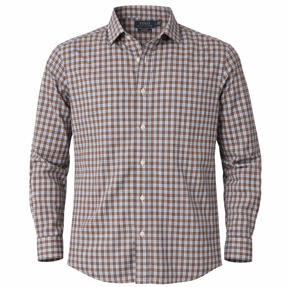 Polo Ralph Lauren Classic Fit Plaid Button Shirt Brown Blue L